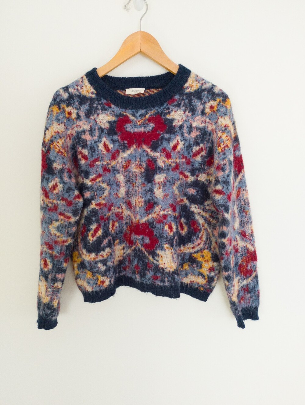 Louizon Paris Abstract Mohair Merino Wool Sweater Navy Blue Multi Size 1 Small